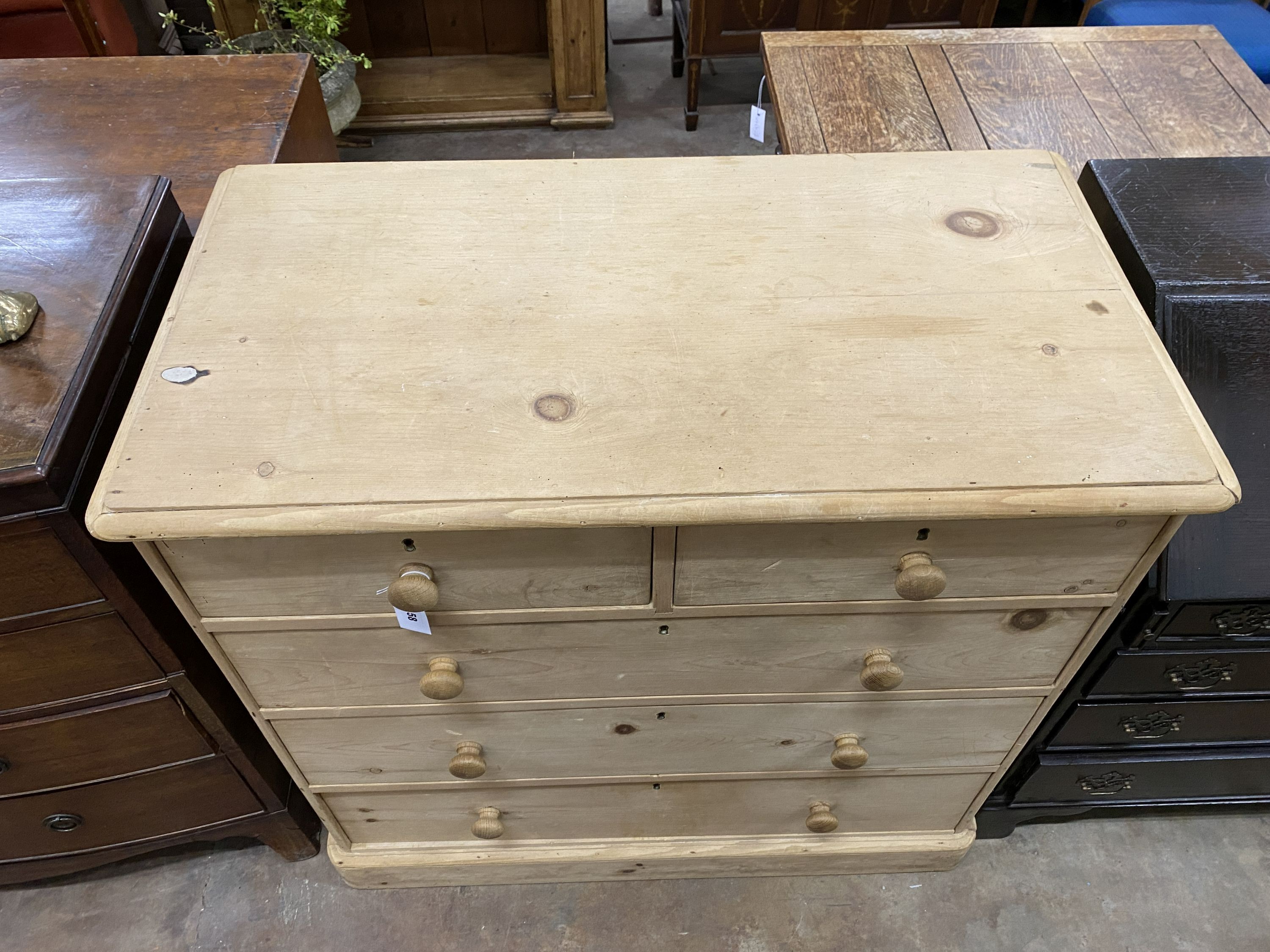 A Victorian stripped pine chest, width 105cm, depth 56cm, height 103cm